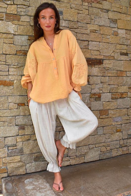 Mimi Pillow Cotton Batwing Blouse Tuscan Sun